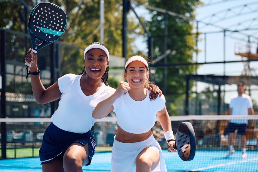 Players celebrating on court